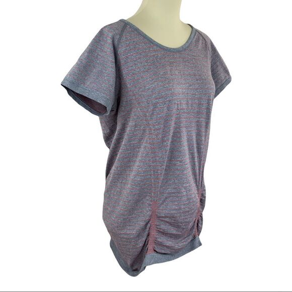 ATHLETA striped gathered front short sleeve top size XL - Picture 3 of 8